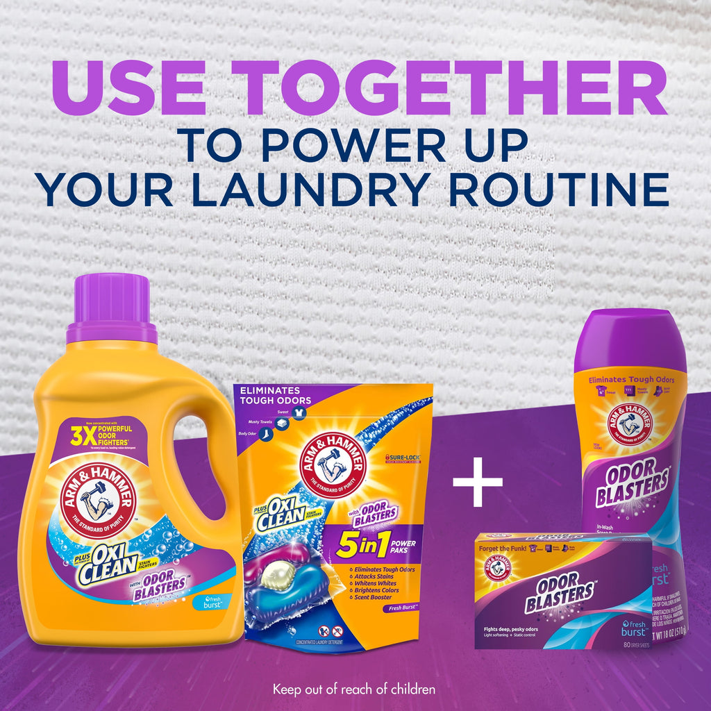 Arm & Hammer Plus OxiClean Odor Blasters Fresh Burst - 21 Loads Liquid Laundry Detergent, 27.5 Fl oz