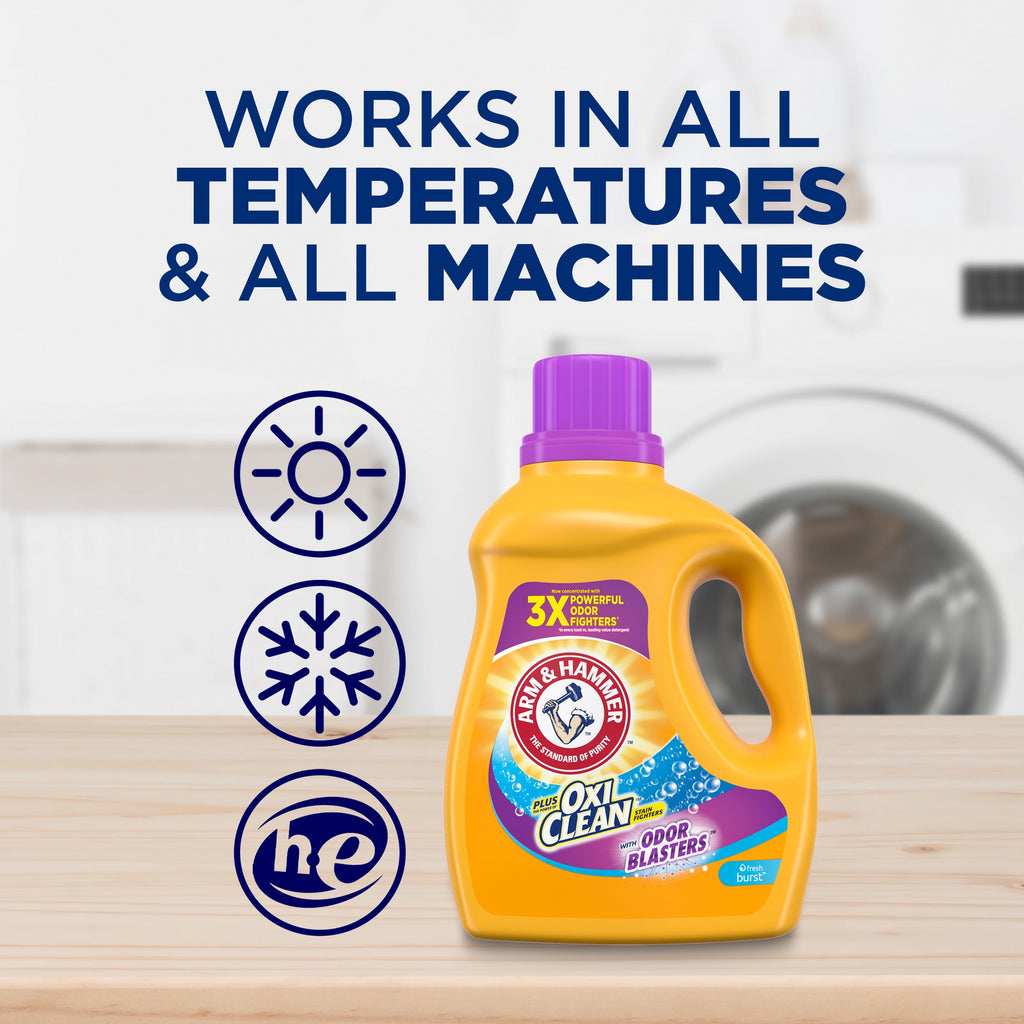 Arm & Hammer Plus OxiClean Odor Blasters Fresh Burst - 21 Loads Liquid Laundry Detergent, 27.5 Fl oz