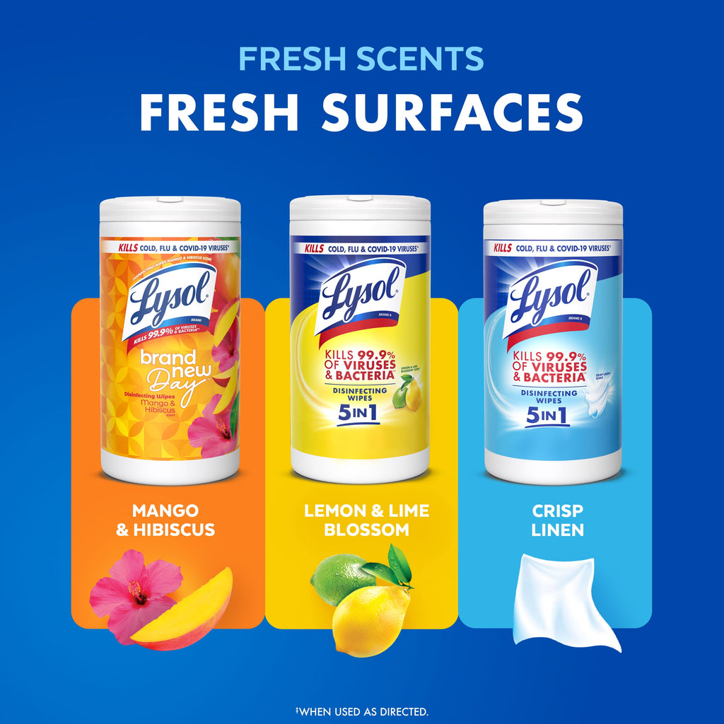 Lysol Disinfecting Wipes - All-Purpose Cleaner, Multi Surface Antibacterial Cleaning Wipes, Cleaning Supplies, Lemon & Lime Blossom Scent, 80 Count Each (Pack of 4)