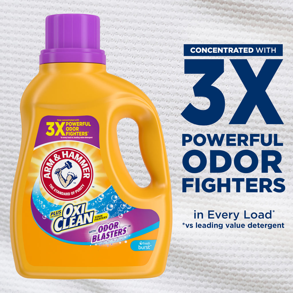 Arm & Hammer Plus OxiClean Odor Blasters Fresh Burst - 21 Loads Liquid Laundry Detergent, 27.5 Fl oz