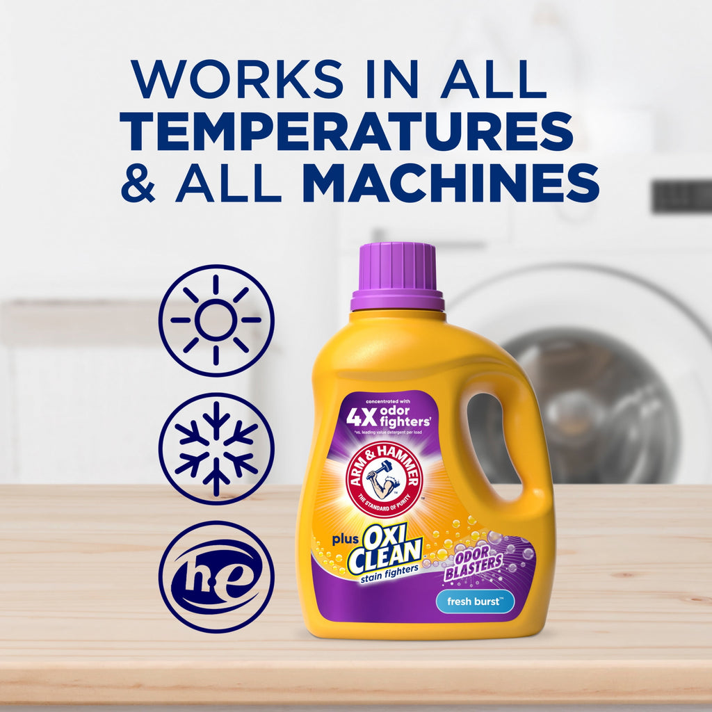 ARM & HAMMER Plus OxiClean with Odor Blasters Liquid Laundry Detergent - Fresh Burst, 96.2 Fl Oz