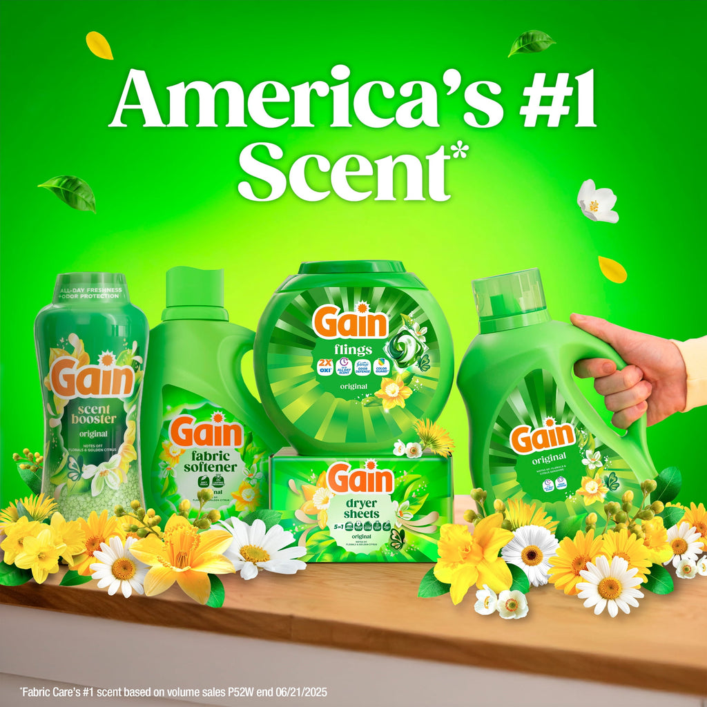 Gain Flings Laundry Detergent Soap Pacs - 4-in-1 Oxi Boost and Febreze, Original Scent, 102 Count