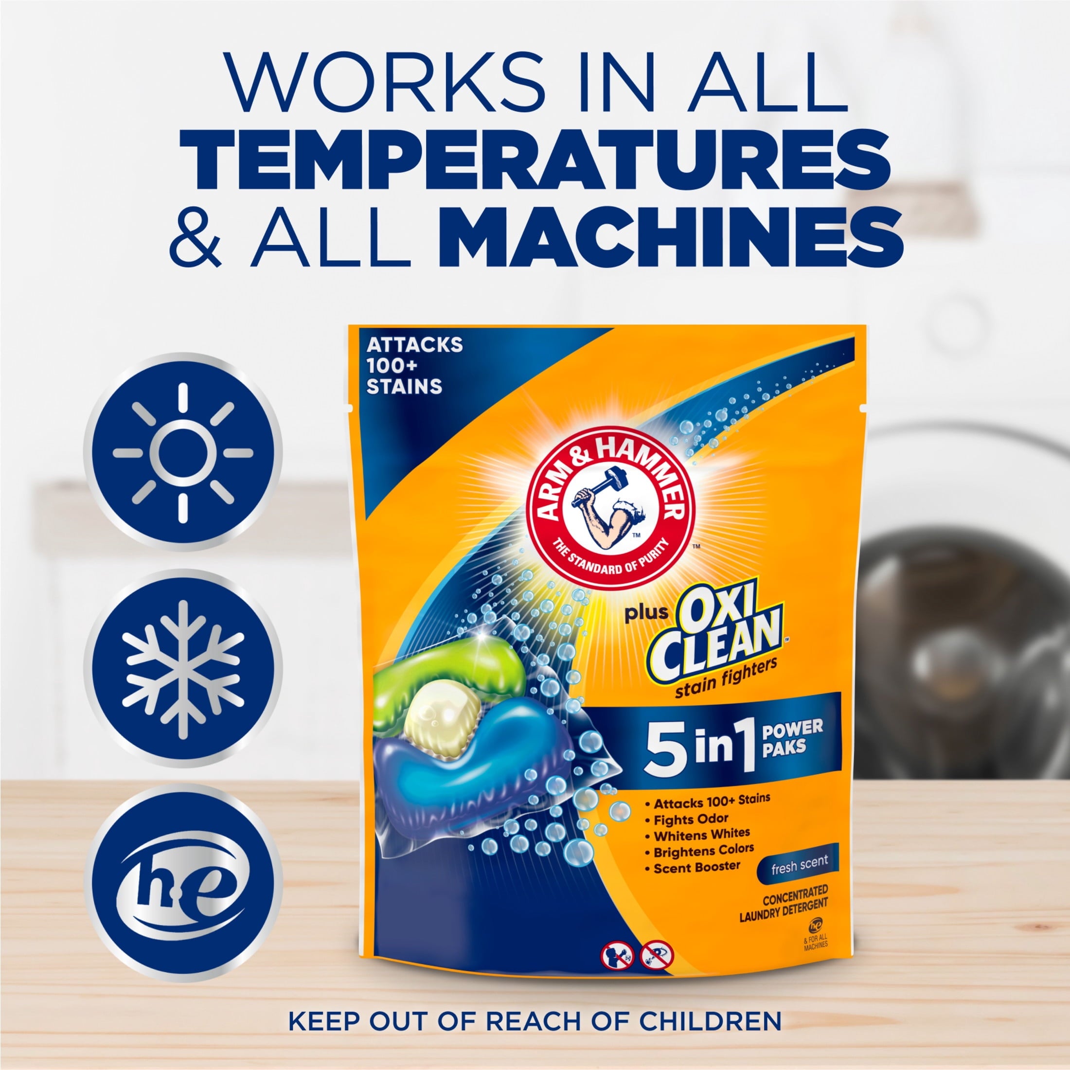 ARM & HAMMER Plus OxiClean 5-in-1 Laundry Detergent Paks - Fresh Scent, 42 Count