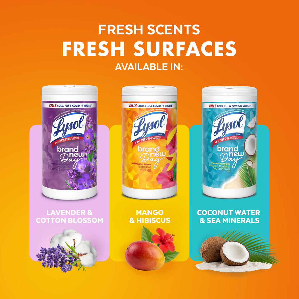 Lysol Disinfecting Wipes - All-Purpose Cleaner, Multi Surface Antibacterial Cleaning Wipes, Cleaning Supplies, Mango & Hibiscus Scent, 35 Count