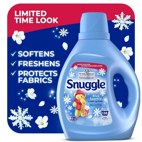Snuggle Liquid Fabric Softener Blue Sparkle 93.8 oz - 138 Loads with Microfiber Solid Color Towel by BundleEase