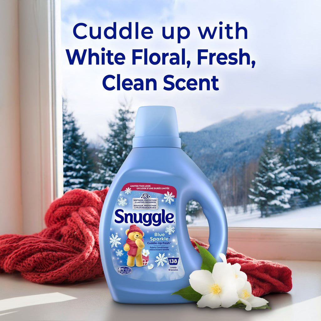 Snuggle Liquid Fabric Softener Blue Sparkle 93.8 oz - 138 Loads with Microfiber Solid Color Towel by BundleEase