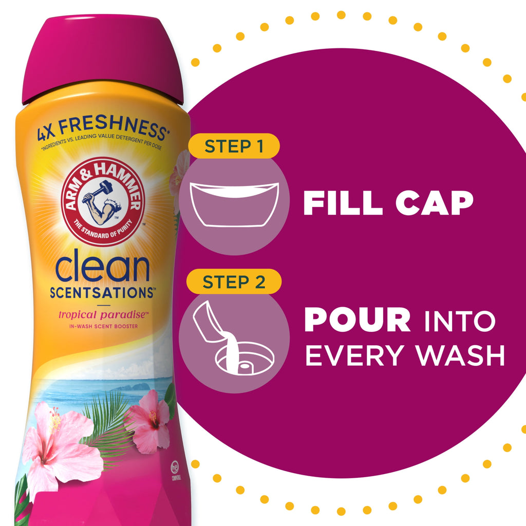 ARM & HAMMER Clean Scentsations In-Wash Scent Booster - Laundry Scent Booster Tropical Paradise scent, 24 Oz