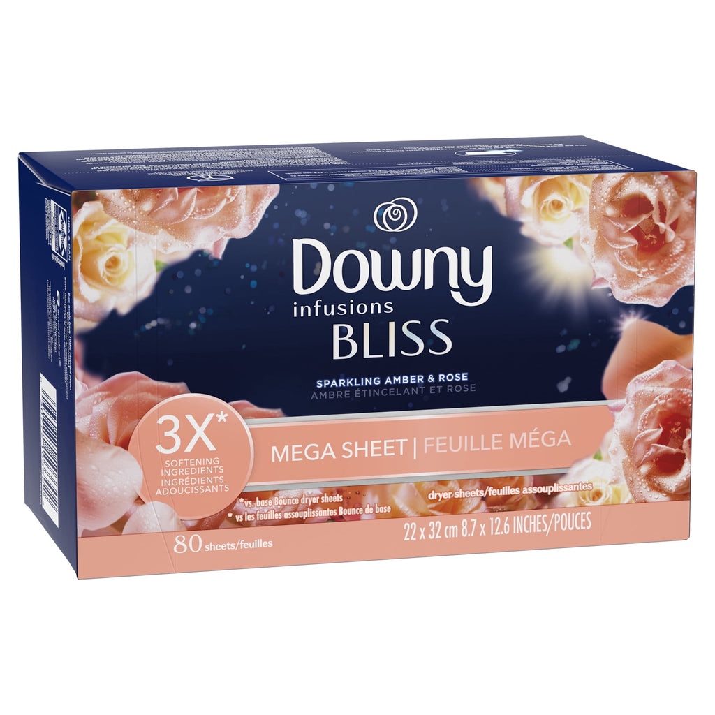 Downy Fabric Softener Dryer Sheets - Infusions Bliss Amber and Rose Scent, 80 Mega Dryer Sheets