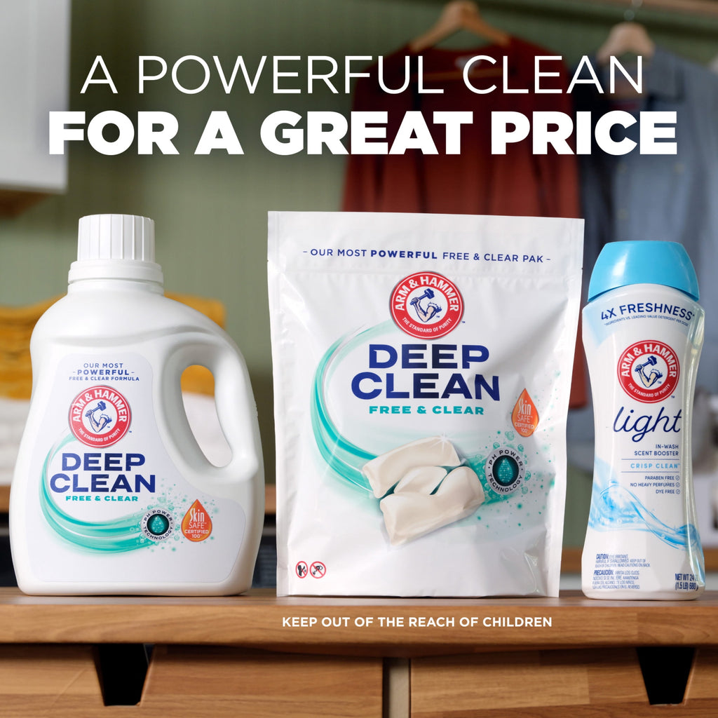 ARM & HAMMER Deep Clean Free & Clear Liquid Laundry Detergent - 102 fl oz, 68 Loads - 4-Pack