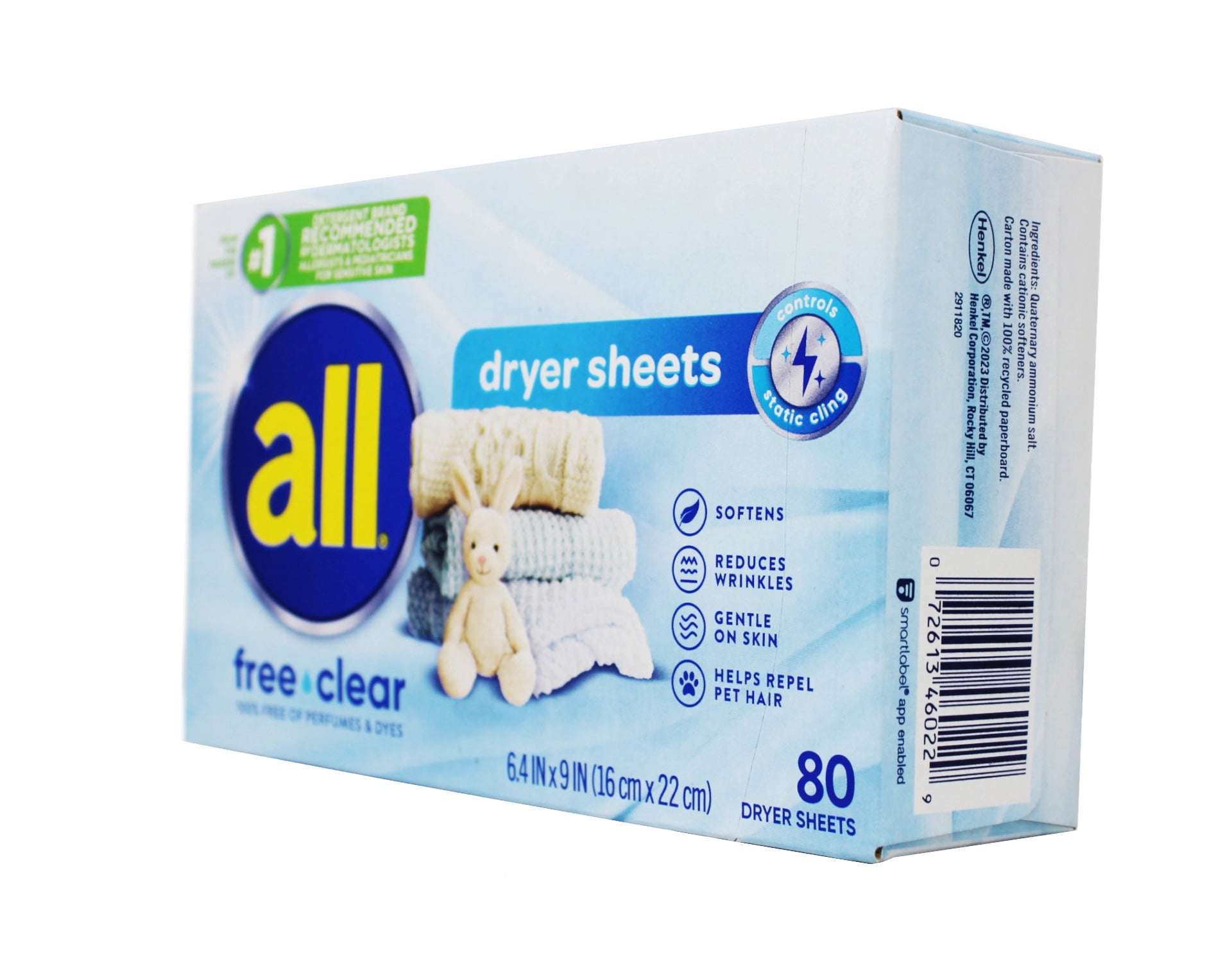 All Free Clear Static Control Dryer Sheets Value Pack - Free Clear, 80 Count, 6 Pack