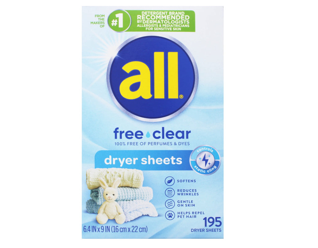 ALL Dryer Sheets - Free of Perfumes & Dyes, 195 Count