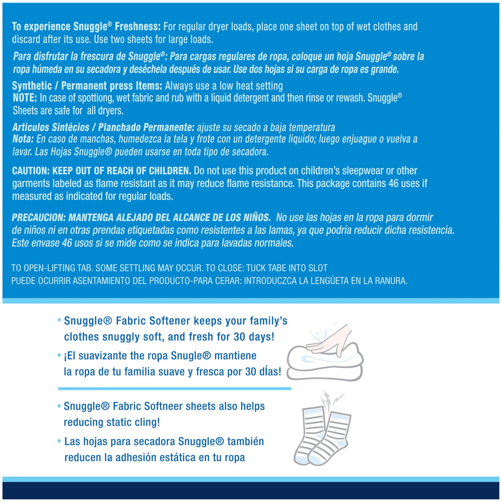Snuggle Fabric Softener Dryer Sheets - Blue Sparkle, 46 Count
