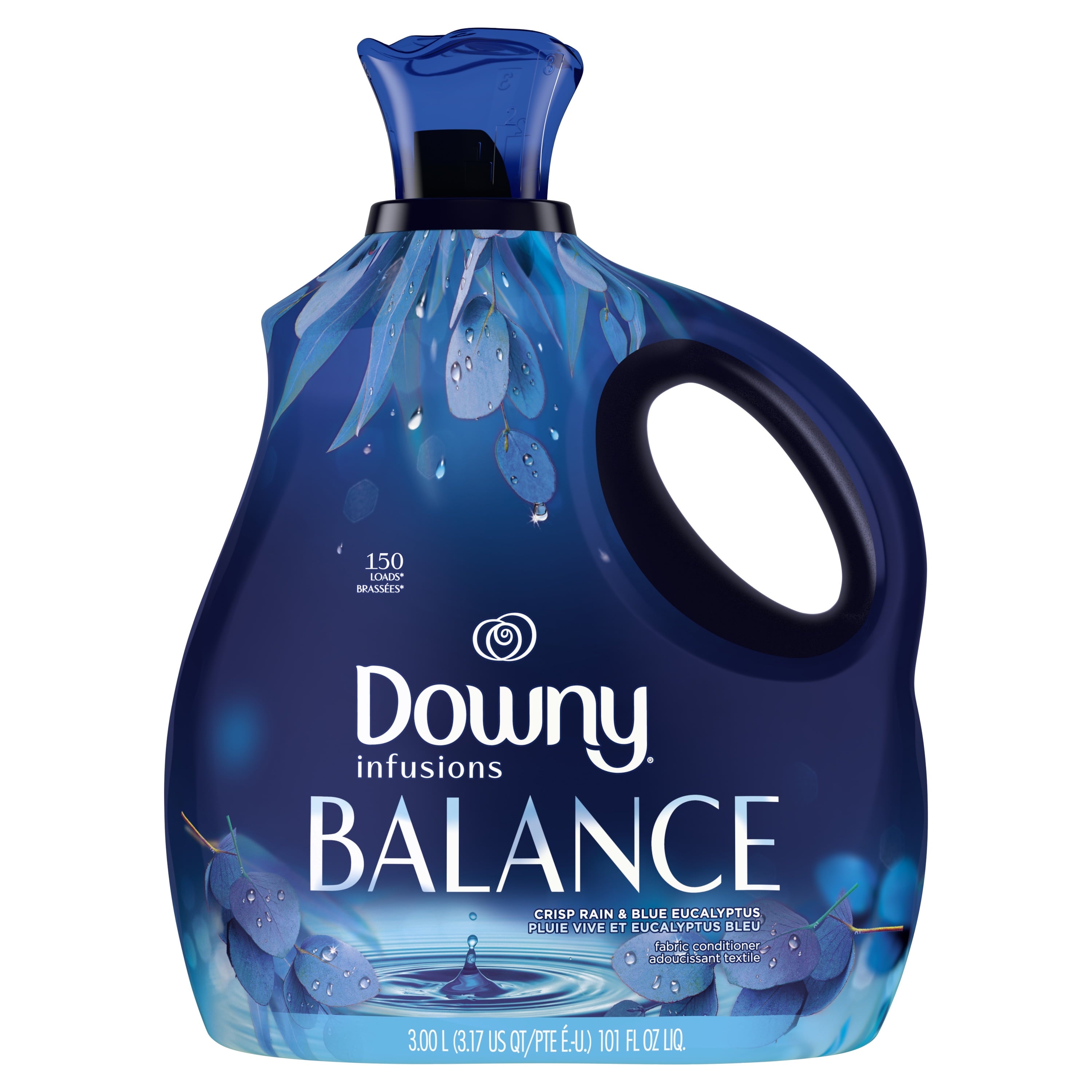 Downy Infusions Liquid Laundry Fabric Softener - Balance, Crisp Rain and Blue Eucalyptus Scent, 150 Loads, 101 fl oz