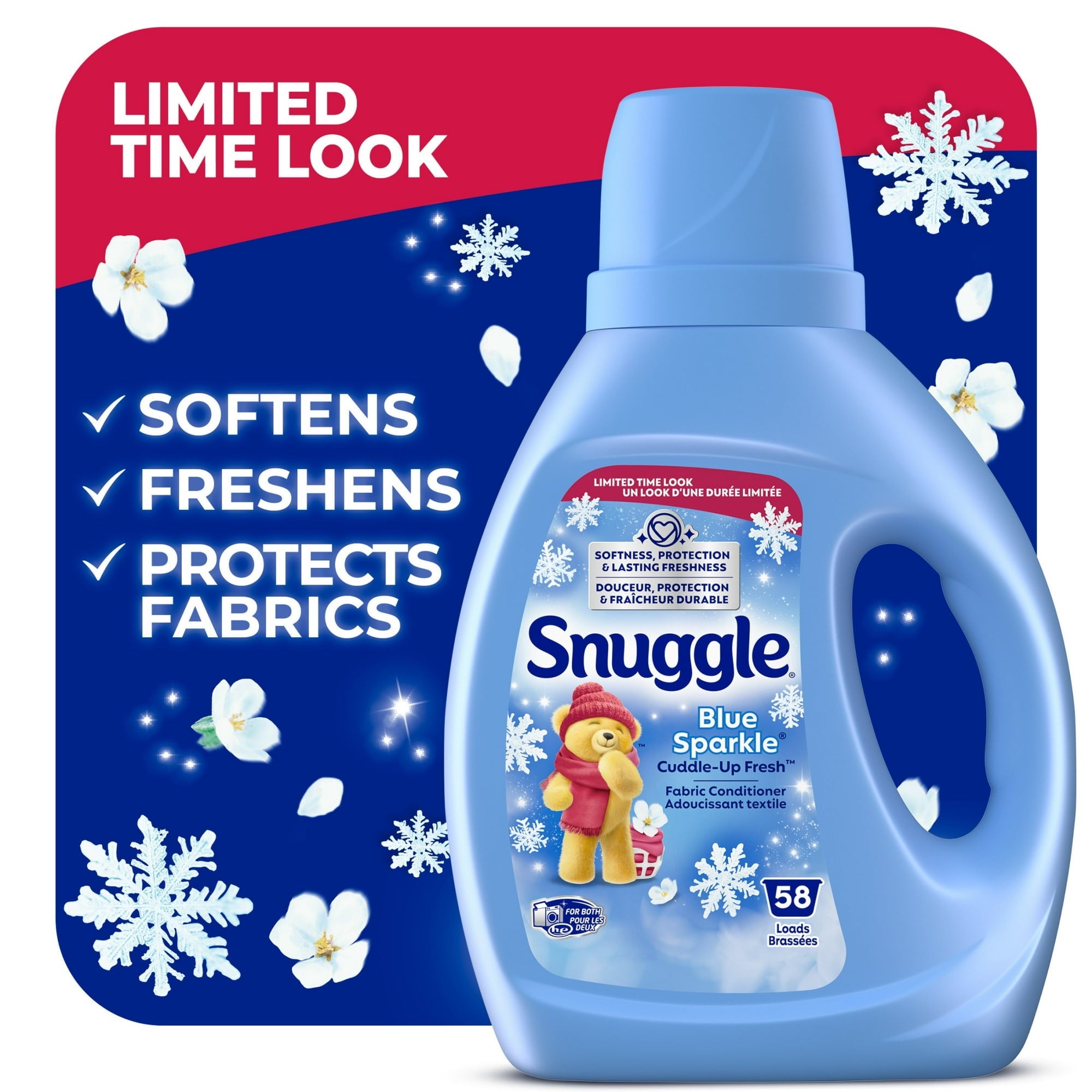 Snuggle Blue Sparkle Liquid Fabric Softener 39.4 oz - 58 Loads with Microfiber Solid Color Towel by BundleEase