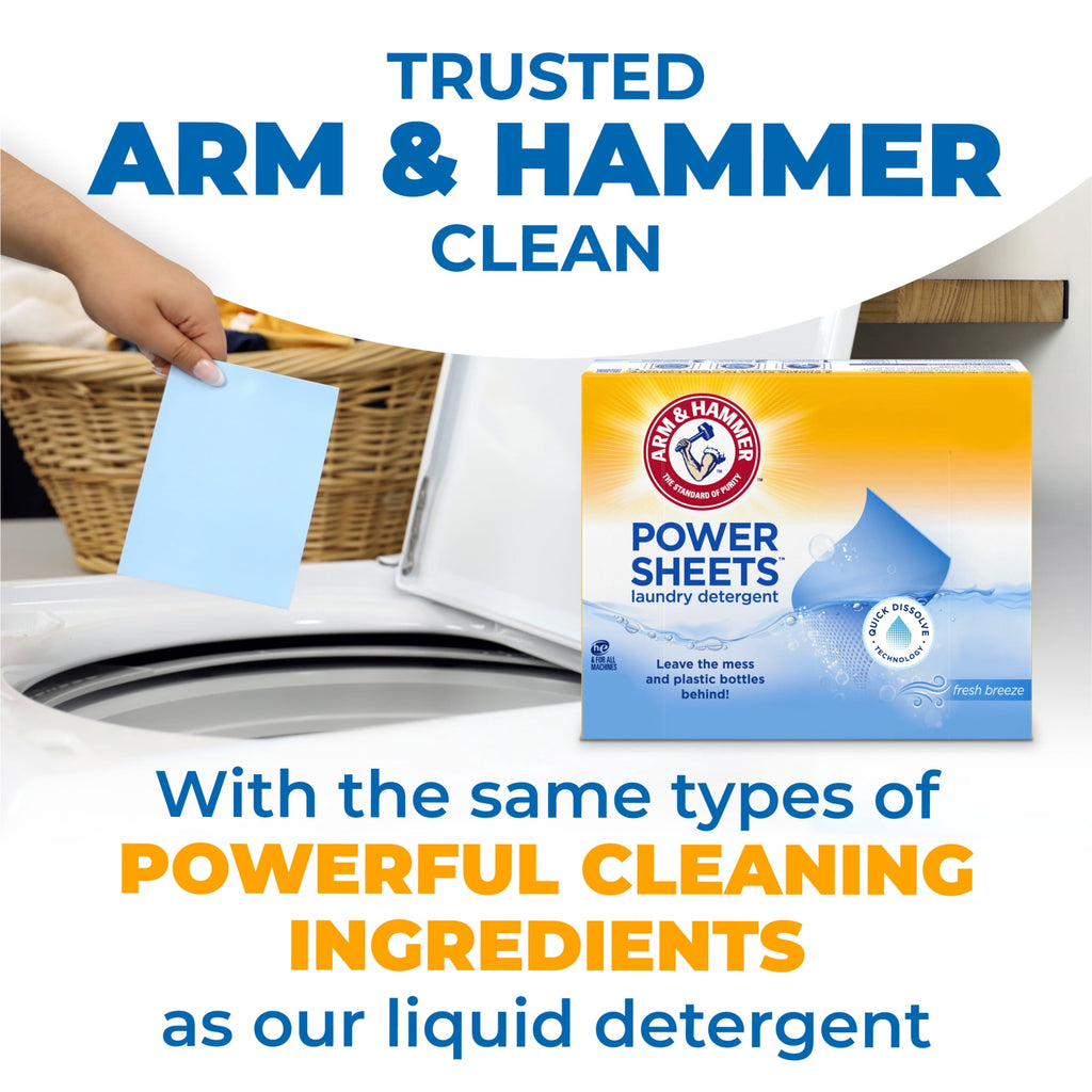 ARM & HAMMER Power Sheets Laundry Detergent - Fresh Breeze 60 Count, up to 120 small loads - 3-Pack