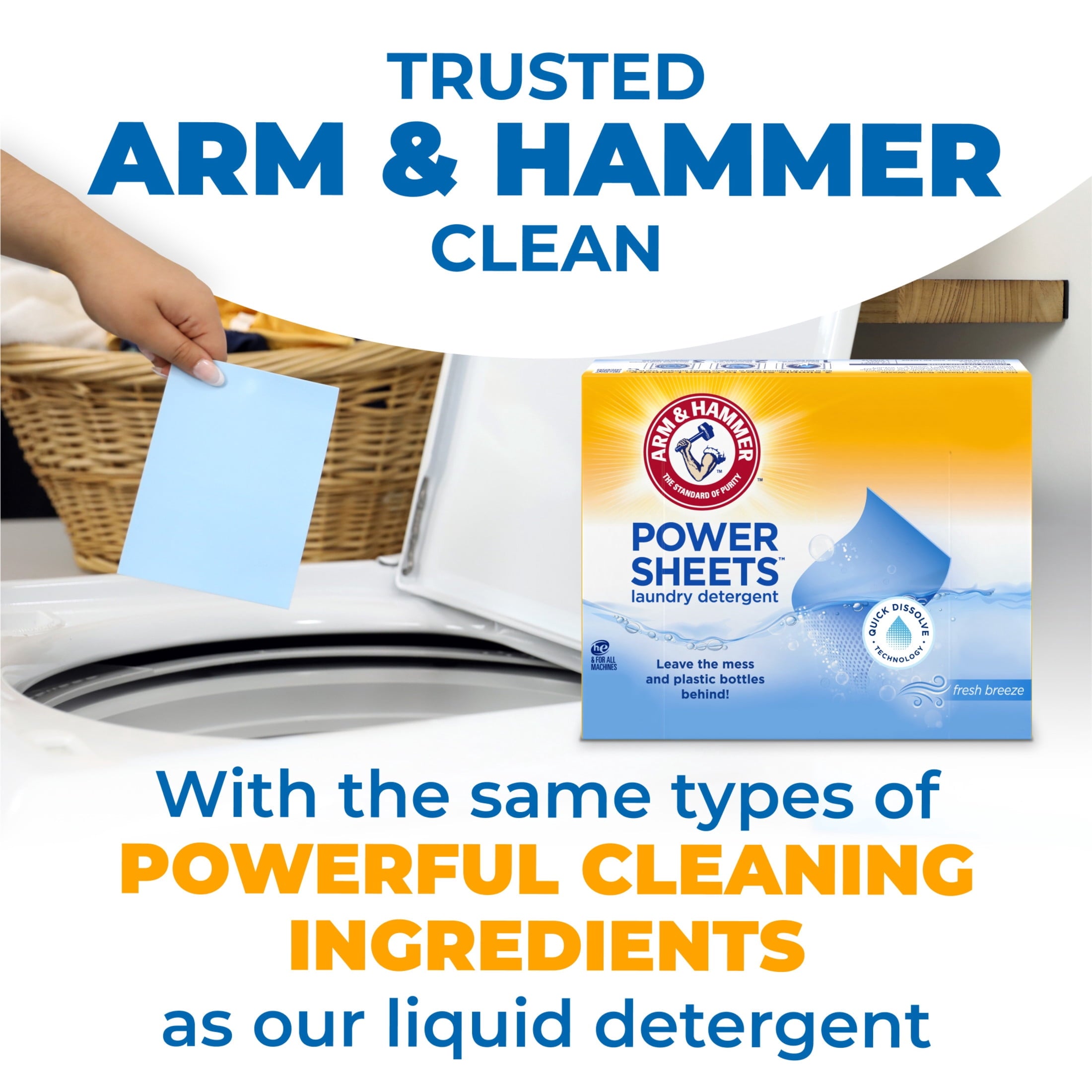 ARM & HAMMER Power Sheets Laundry Detergent - Fresh Breeze 60 Count, up to 120 small loads - 3-Pack