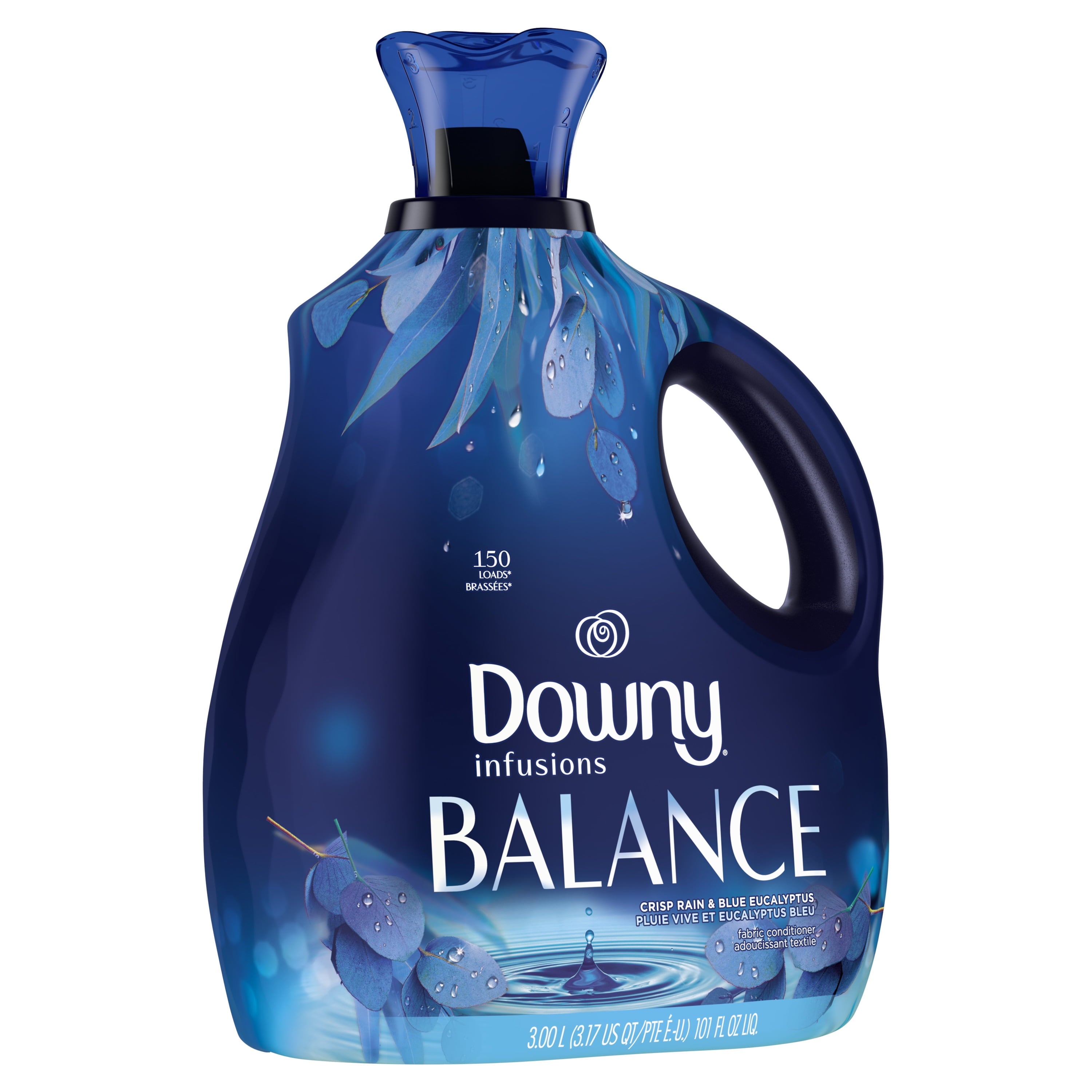 Downy Infusions Liquid Laundry Fabric Softener - Balance, Crisp Rain and Blue Eucalyptus Scent, 150 Loads, 101 fl oz