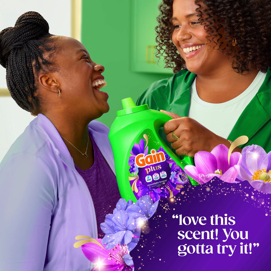 Gain Plus Liquid Laundry Detergent - Now with Odor Defense + OXI, Moonlight Breeze Scent, 99 fl oz, 75 Loads