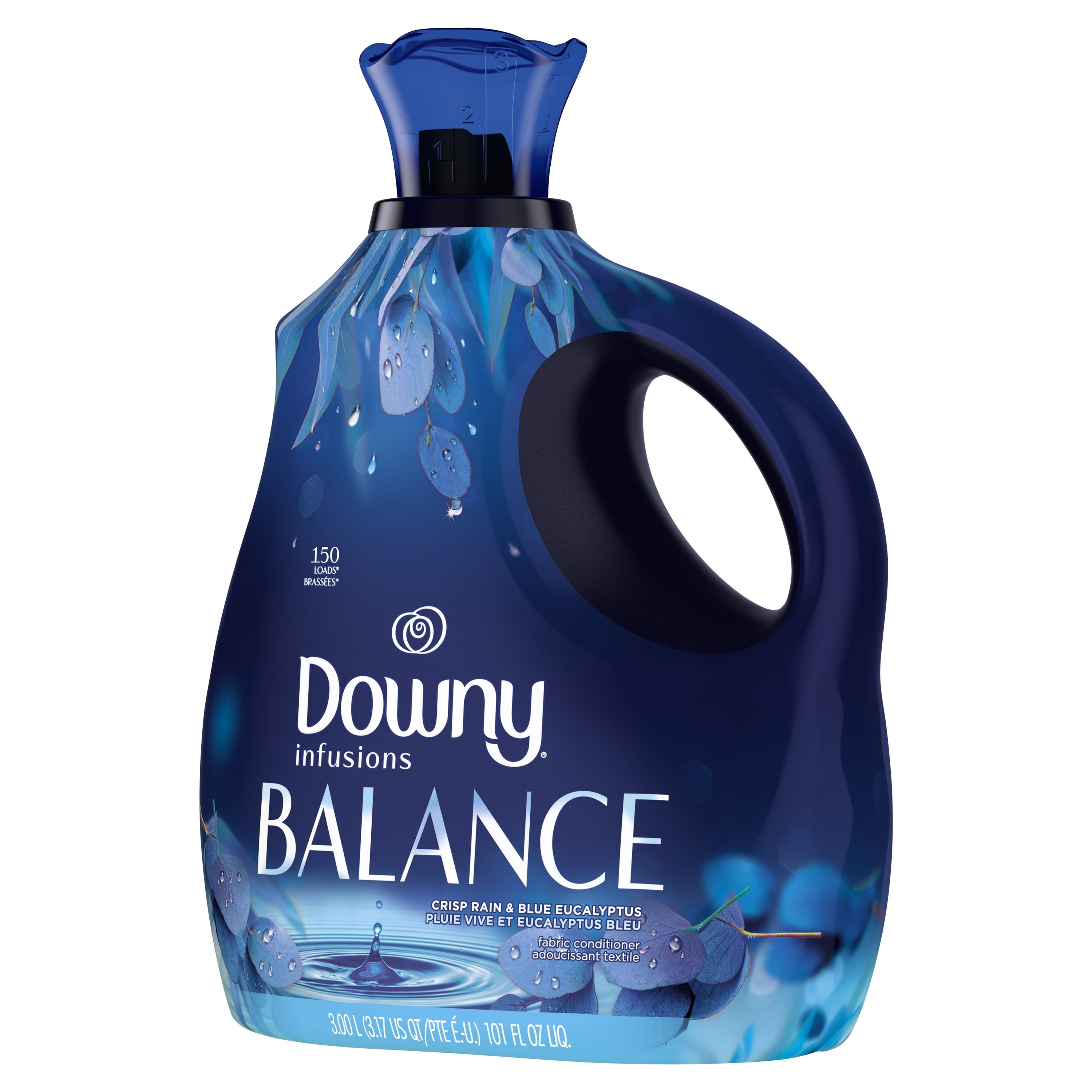 Downy Infusions Liquid Laundry Fabric Softener - Balance, Crisp Rain and Blue Eucalyptus Scent, 150 Loads, 101 fl oz