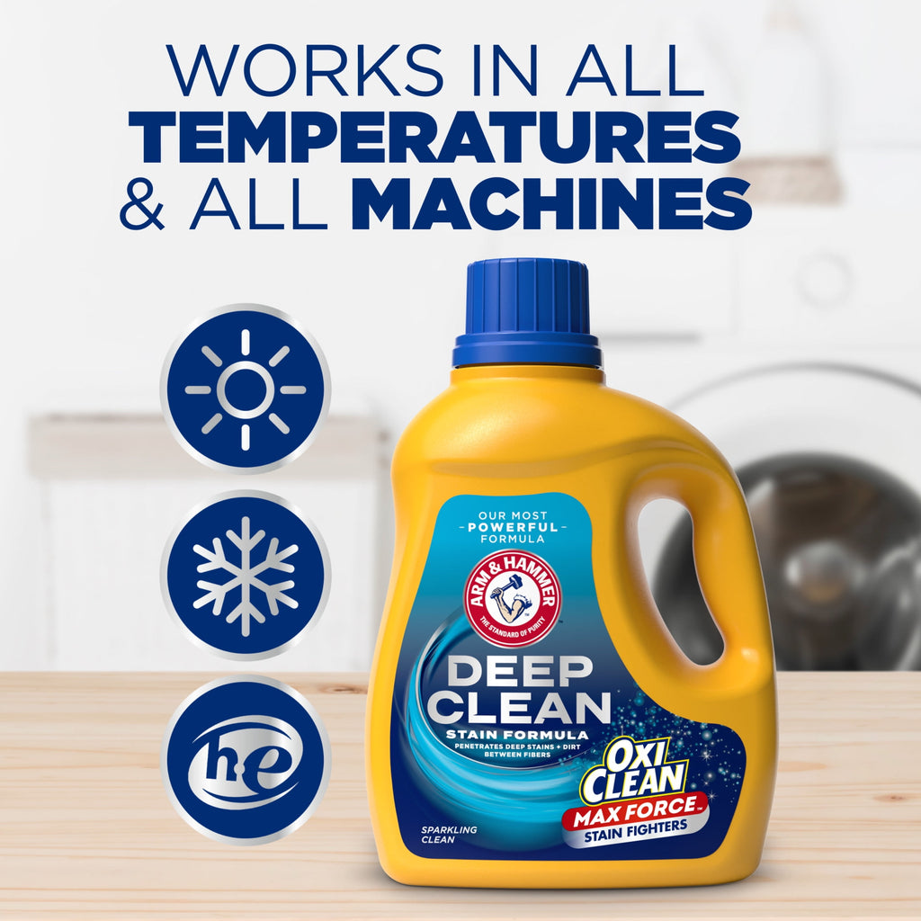 ARM & HAMMER Deep Clean OxiClean Max Force Laundry Detergent - Sparkling Clean, 102 fl oz, 68 Loads - 4-Pack