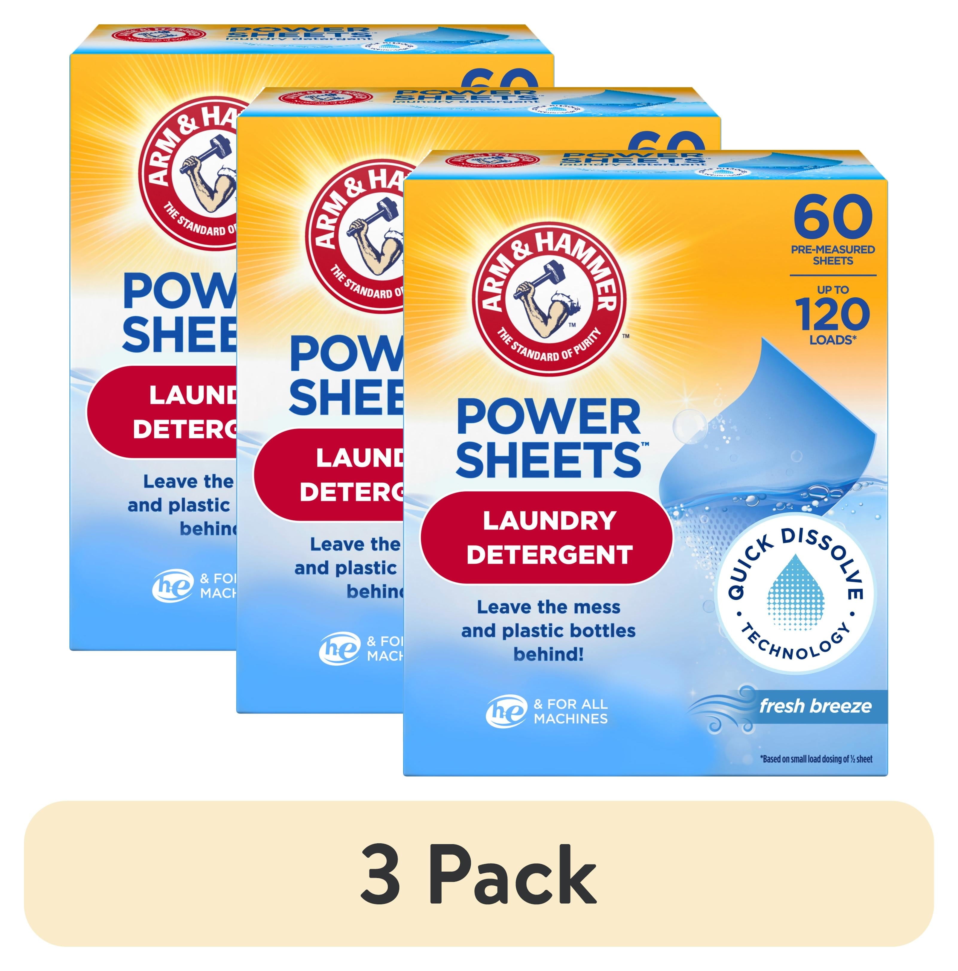 ARM & HAMMER Power Sheets Laundry Detergent - Fresh Breeze 60 Count, up to 120 small loads - 3-Pack