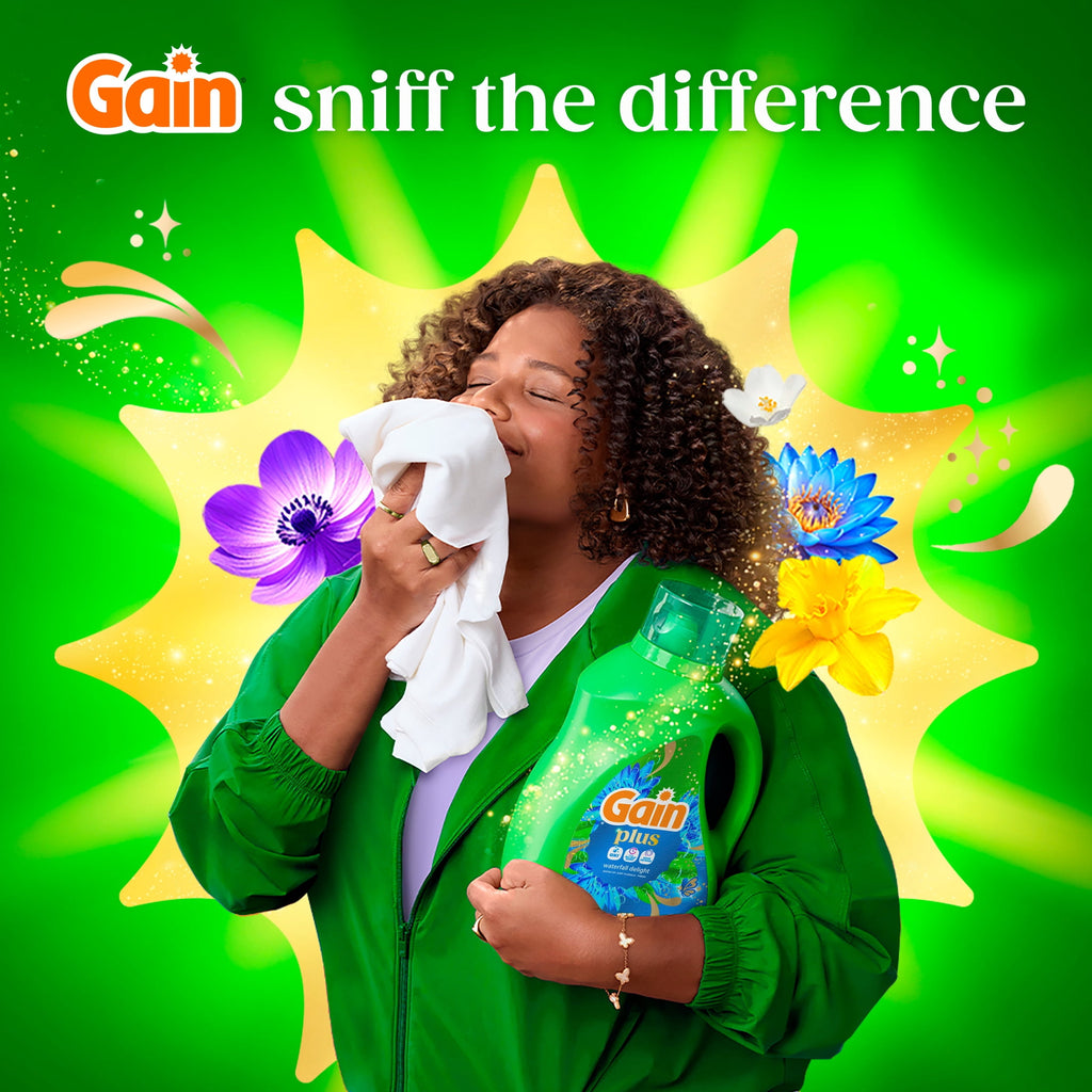 Gain Plus Laundry Detergent Liquid - Now with Odor Defense + OXI, Waterfall Delight Scent, 60 fl oz, 45 Loads