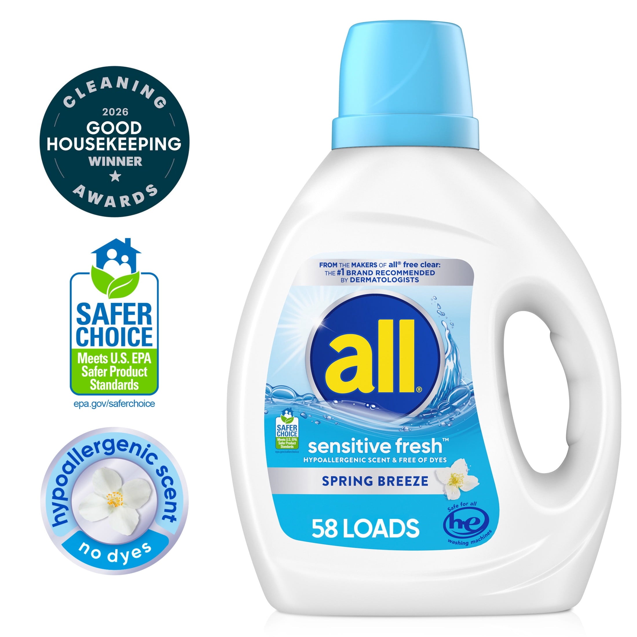 all Sensitive Fresh Liquid Laundry Detergent - Spring Breeze, 73 oz, 58 Loads