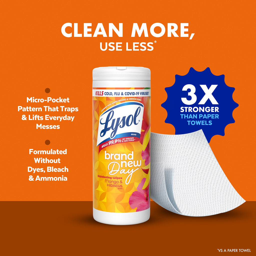 Lysol Disinfecting Wipes - All-Purpose Cleaner, Multi Surface Antibacterial Cleaning Wipes, Cleaning Supplies, Mango & Hibiscus Scent, 35 Count