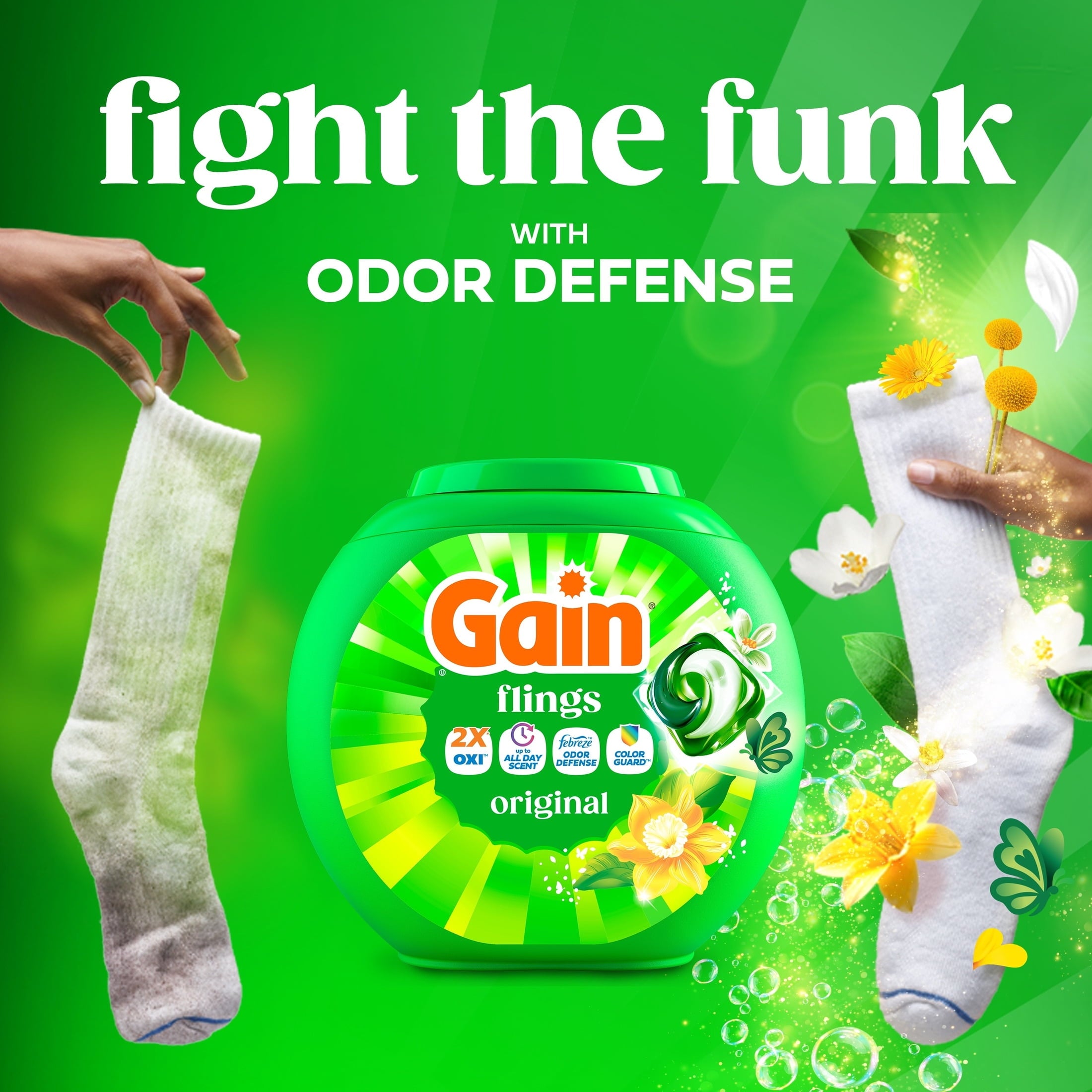 Gain Flings Laundry Detergent Soap Pacs - 4-in-1 Oxi Boost and Febreze, Original Scent, 102 Count
