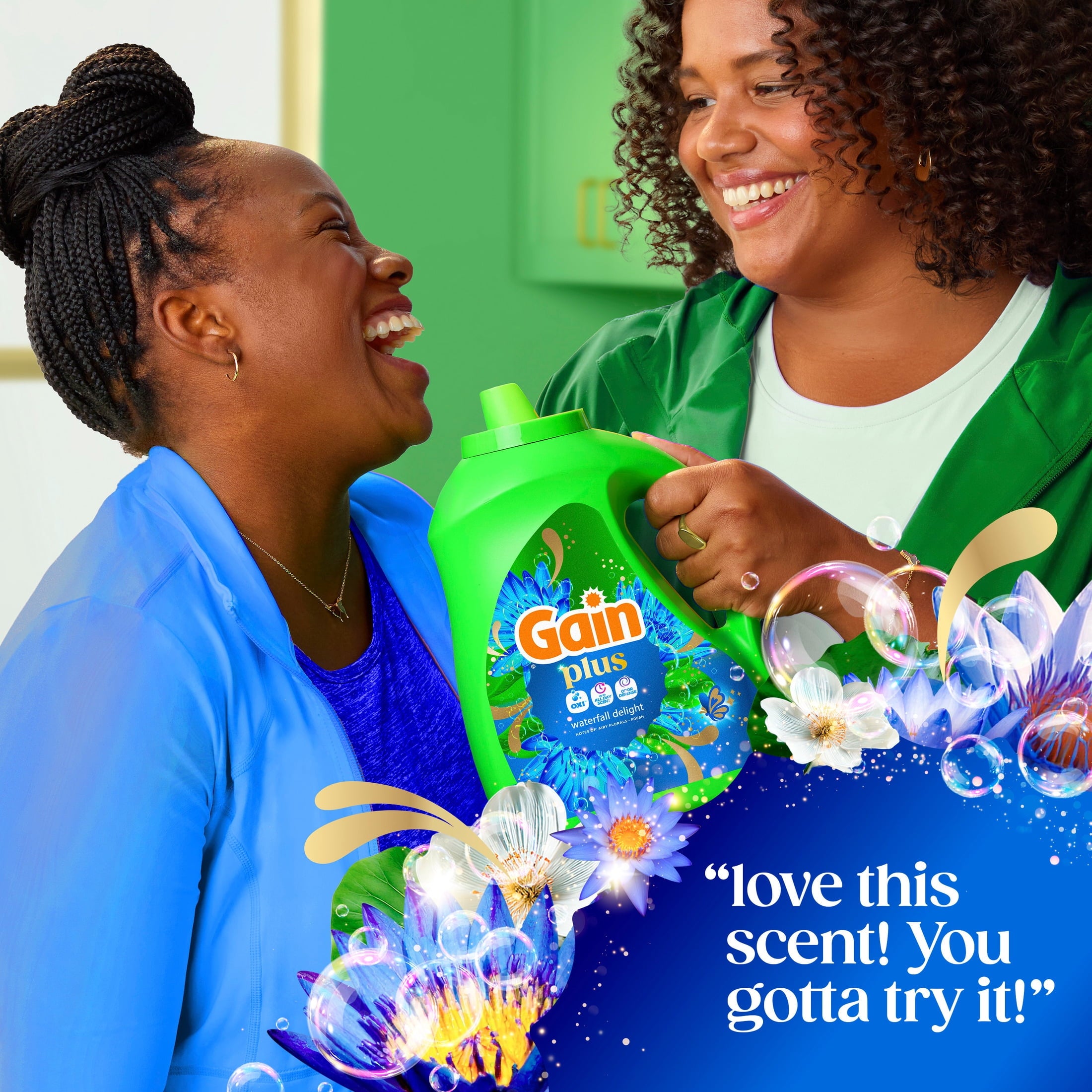 Gain Plus Laundry Detergent Liquid - Now with Odor Defense + OXI, Waterfall Delight Scent, 60 fl oz, 45 Loads