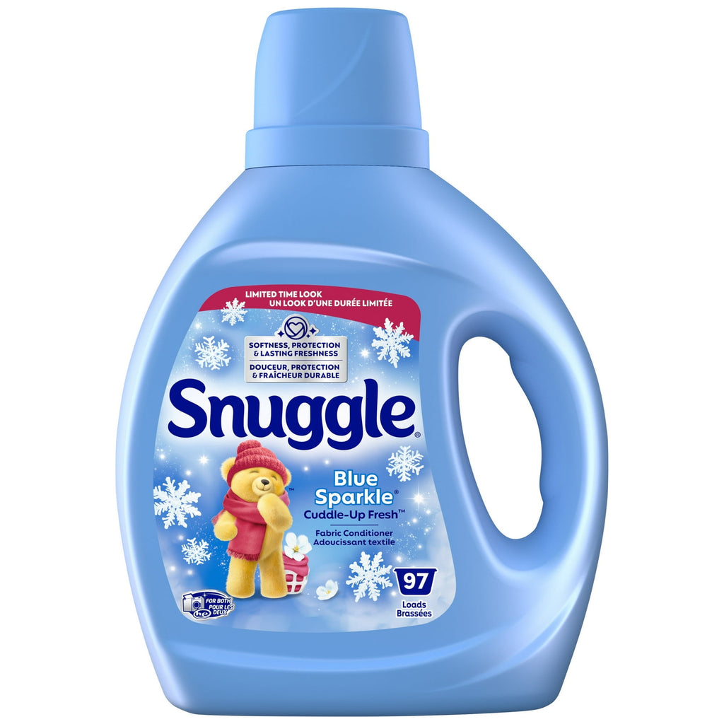 Snuggle Blue Sparkle Liquid Fabric Softener 66 oz - 97 Loads with Microfiber Solid Color Towel by BundleEase