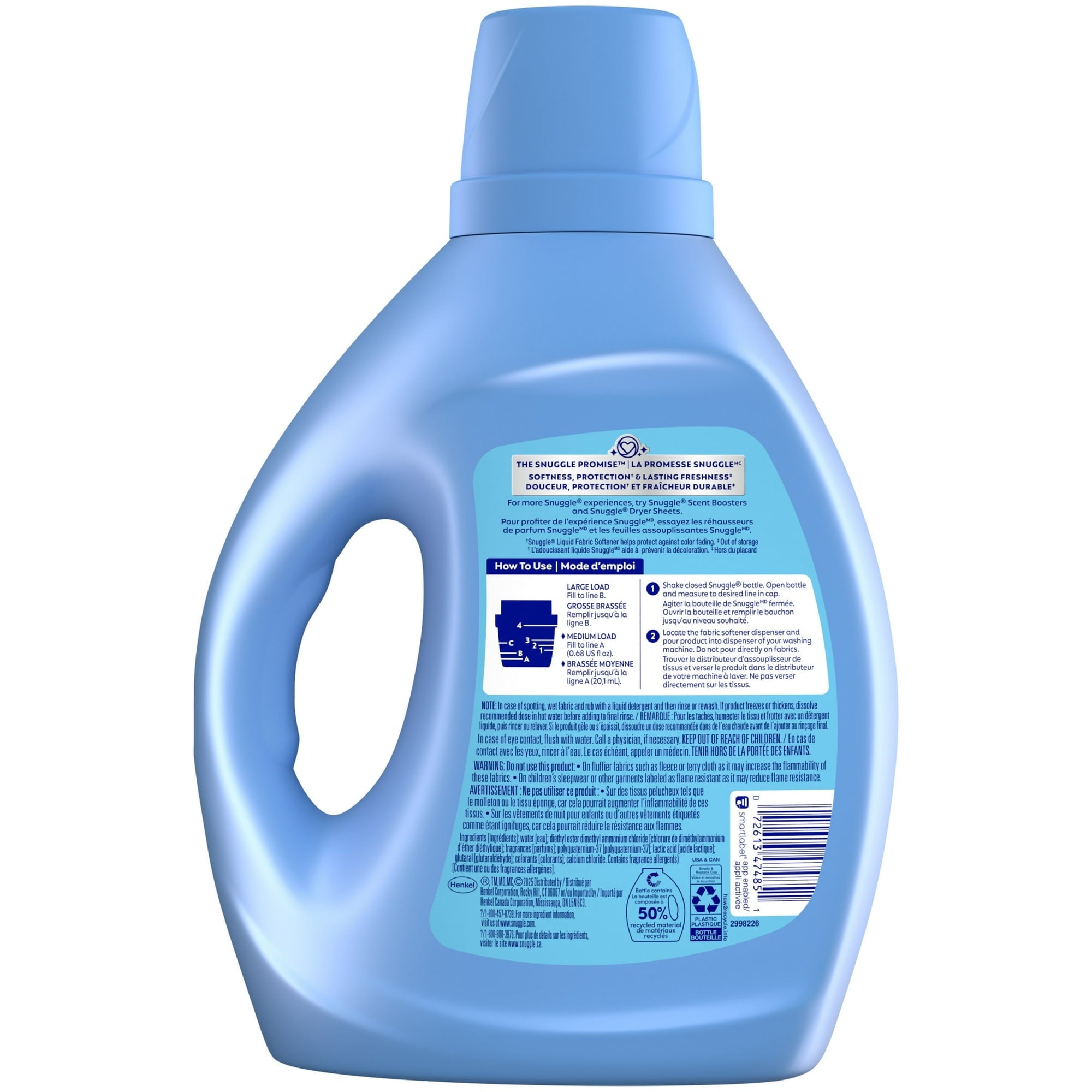 Snuggle Liquid Fabric Softener Blue Sparkle 93.8 oz - 138 Loads with Microfiber Solid Color Towel by BundleEase