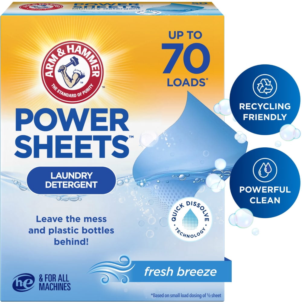 ARM & HAMMER Power Sheets Laundry Detergent Fresh Breeze 35 Count - 3 Pack