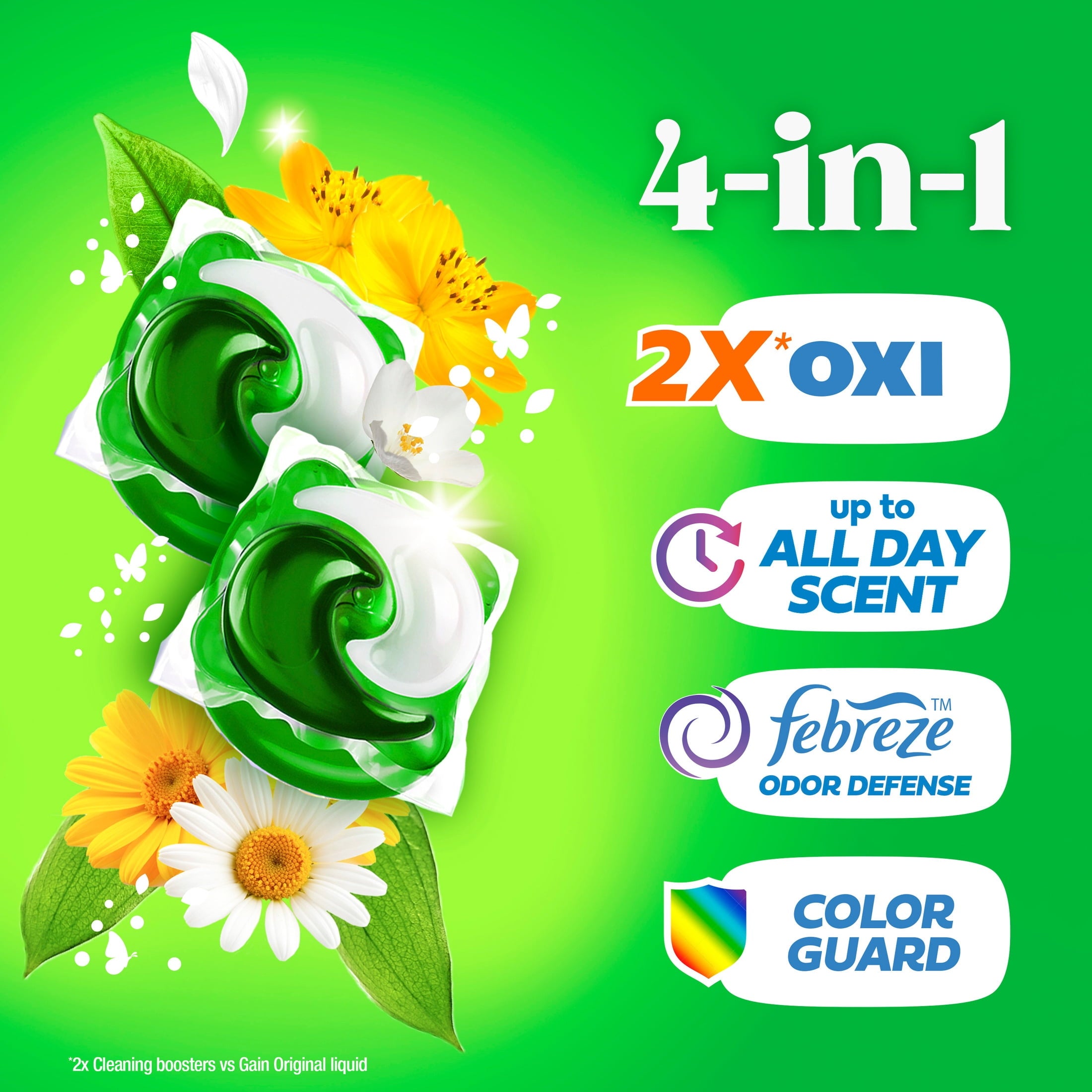 Gain Flings Laundry Detergent Soap Pacs - 4-in-1 Oxi Boost and Febreze, Original Scent, 102 Count