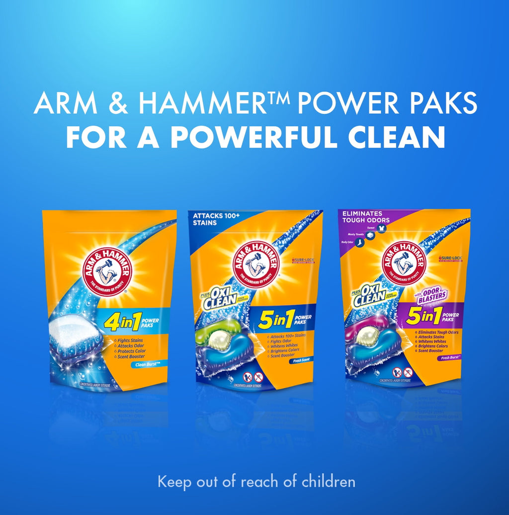 Arm and Hammer Plus OxiClean with Odor Blasters LAUNDRY DETERGENT 5-IN-1 Power Paks - 14 Count