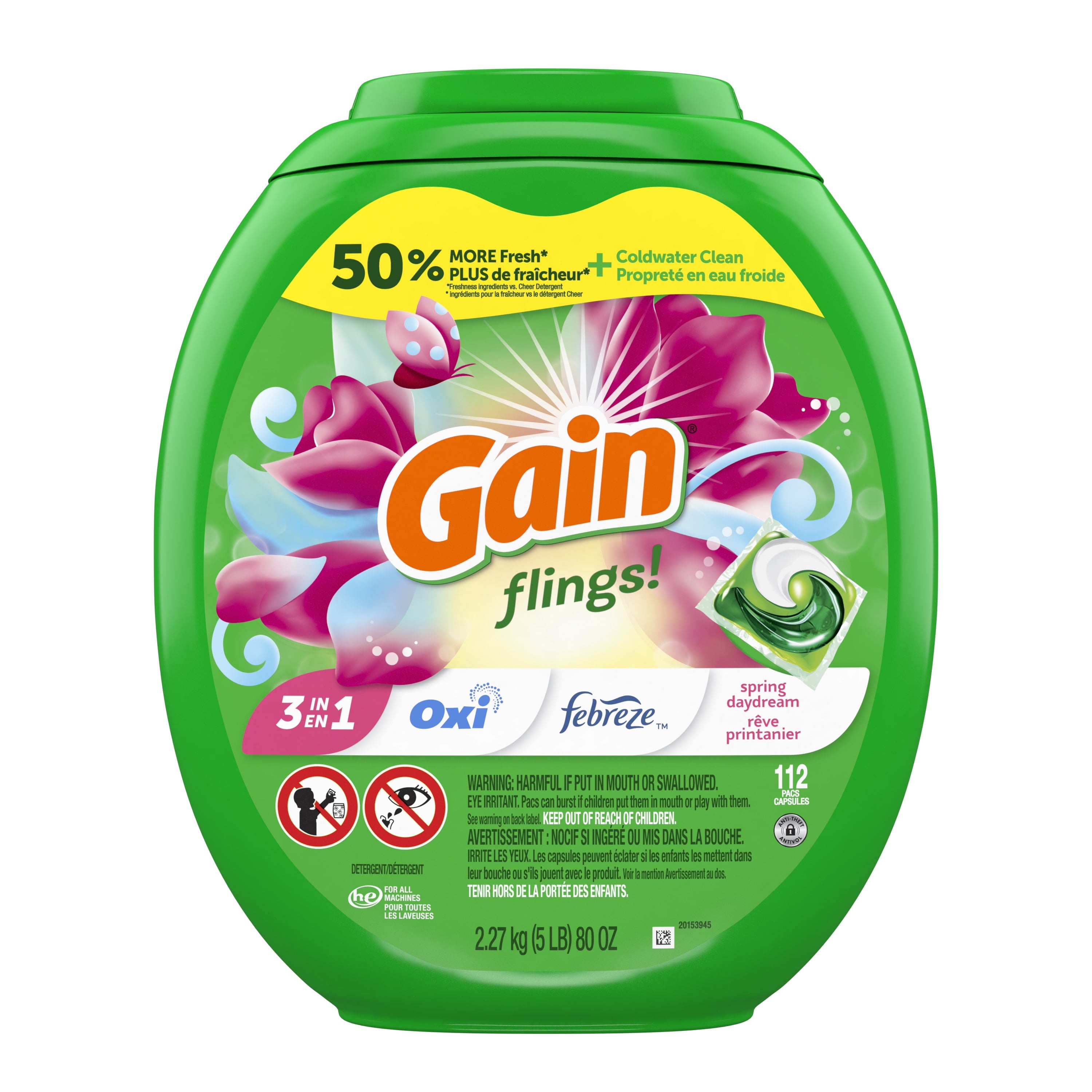 Gain Liquid Laundry Detergent Soap - HE Compatible, Long Lasting and Spring Daydream Scent, 112 Count