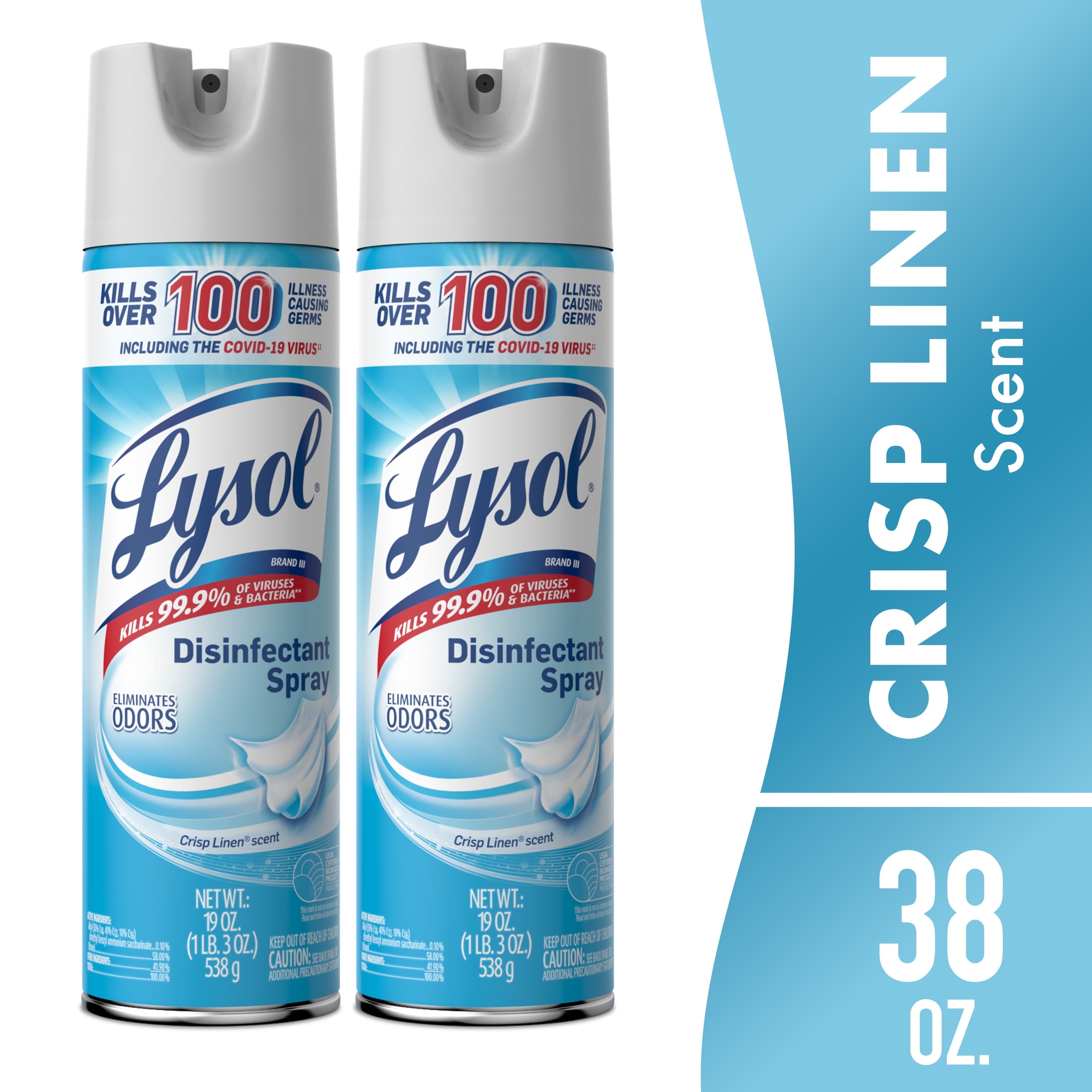 Lysol Disinfectant Spray - Sanitizing and Antibacterial Spray, Crisp Linen Scent, 19 fl oz, 3 pack