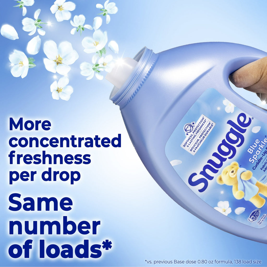Snuggle Liquid Fabric Softener Blue Sparkle 93.8 oz - 138 Loads with Microfiber Solid Color Towel by BundleEase