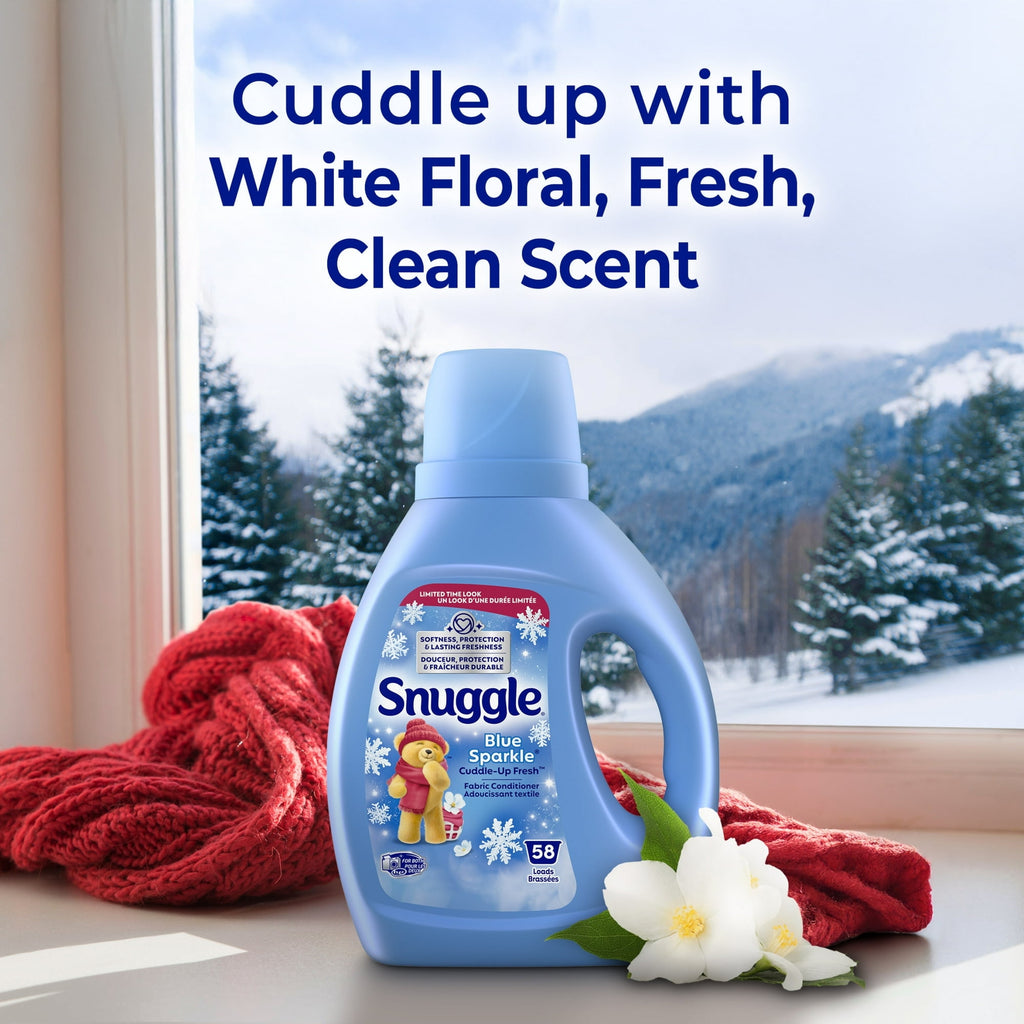 Snuggle Blue Sparkle Liquid Fabric Softener 39.4 oz - 58 Loads with Microfiber Solid Color Towel by BundleEase