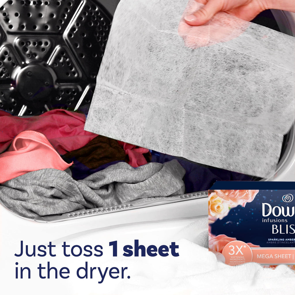 Downy Fabric Softener Dryer Sheets - Infusions Bliss Amber and Rose Scent, 80 Mega Dryer Sheets