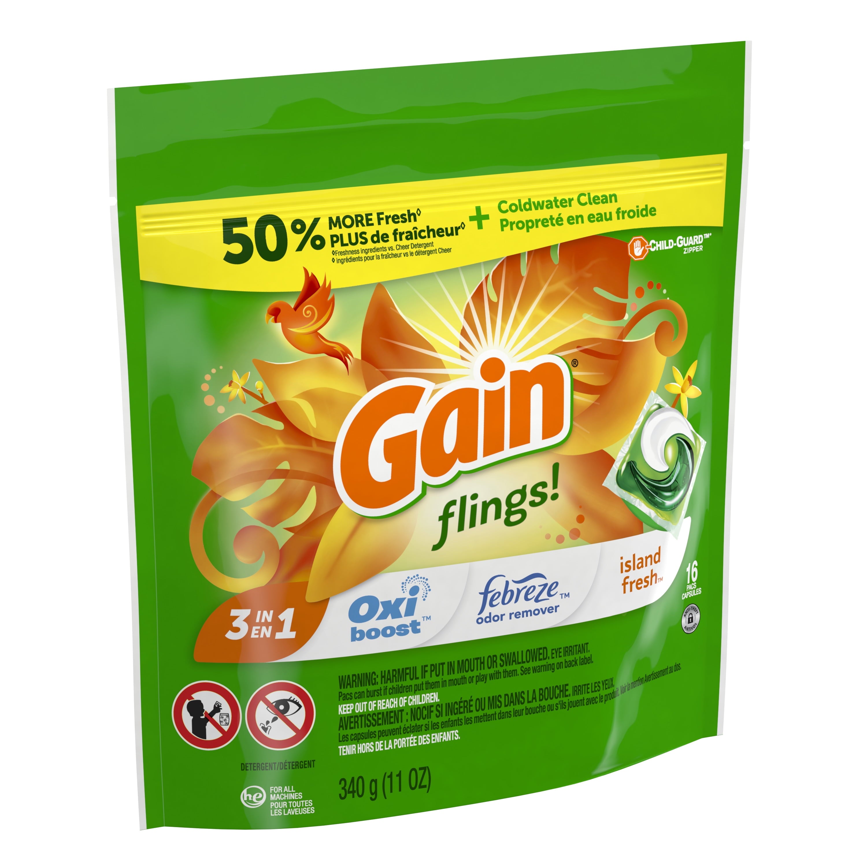 Gain Flings Liquid Laundry Detergent - Island Fresh Scent, 16 Count