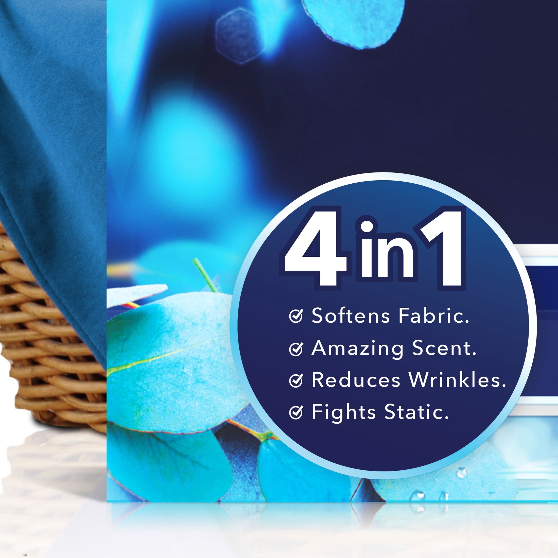 Downy Fabric Softener Dryer Sheets - Infusions Balance Crisp Rain and Blue Eucalyptus Scent, 80 Mega Dryer Sheets