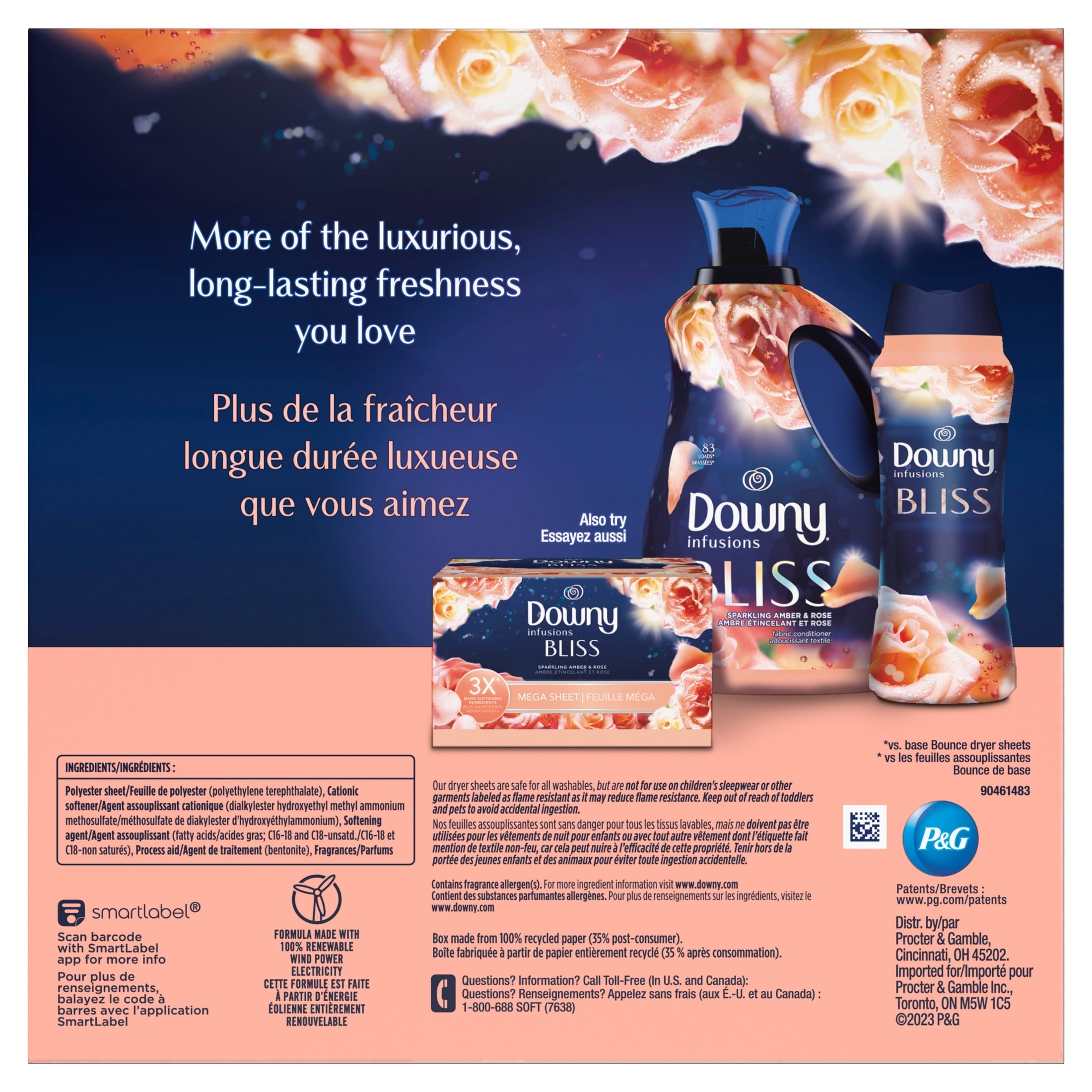 Downy Fabric Softener Dryer Sheets - Infusions Bliss Amber and Rose Scent, 130 Mega Dryer Sheets