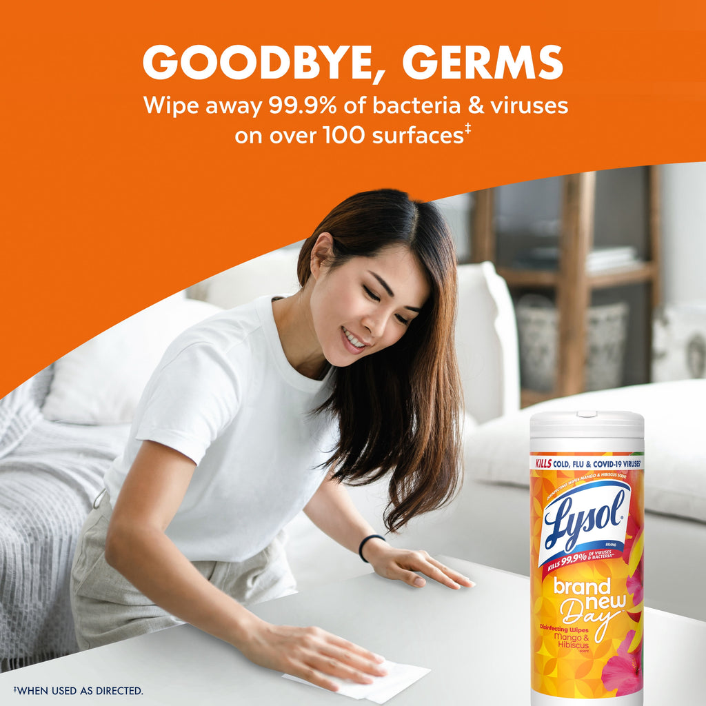 Lysol Disinfecting Wipes - All-Purpose Cleaner, Multi Surface Antibacterial Cleaning Wipes, Cleaning Supplies, Mango & Hibiscus Scent, 35 Count
