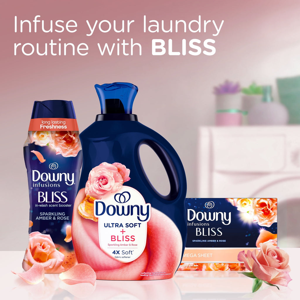 Downy Fabric Softener Dryer Sheets - Infusions Bliss Amber and Rose Scent, 80 Mega Dryer Sheets