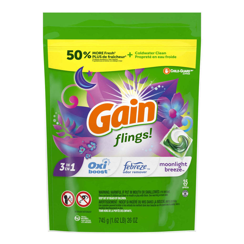 Gain Flings Laundry Detergent Soap Pacs - 35 Count, Moonlight Breeze