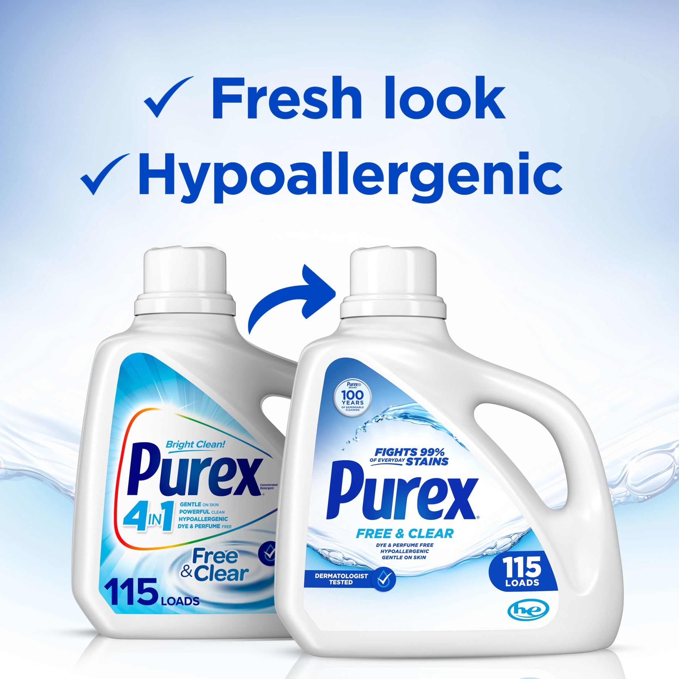 Purex Free & Clear Liquid Detergent - Sensitive Skin, 150 fl oz, 115 loads