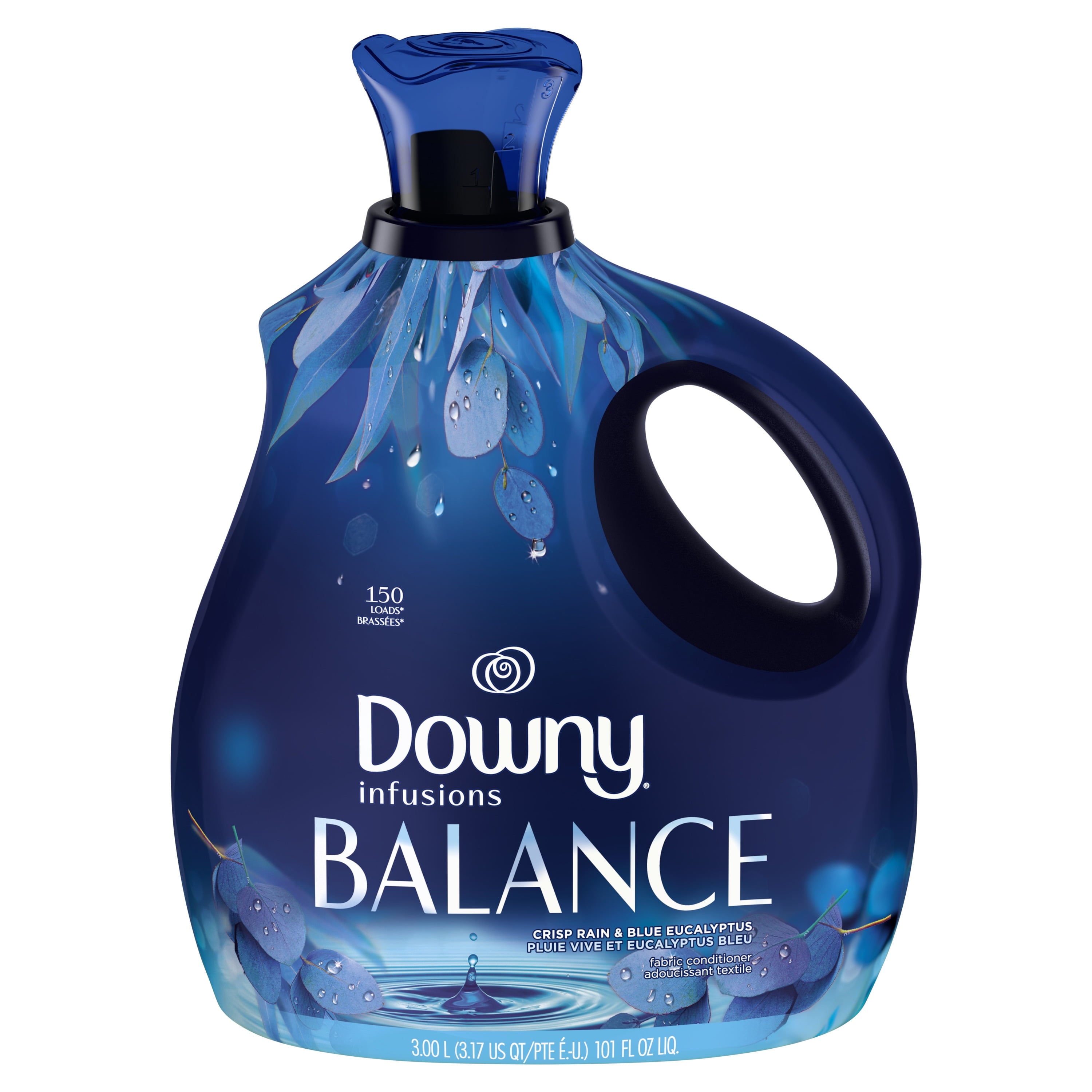 Downy Infusions Liquid Laundry Fabric Softener - Balance, Crisp Rain and Blue Eucalyptus Scent, 150 Loads, 101 fl oz