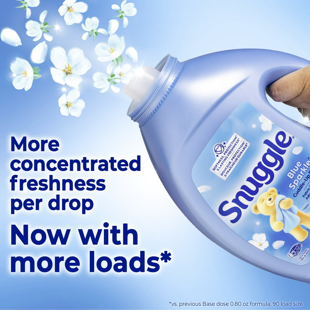 Snuggle Blue Sparkle Liquid Fabric Softener 66 oz - 97 Loads with Microfiber Solid Color Towel by BundleEase