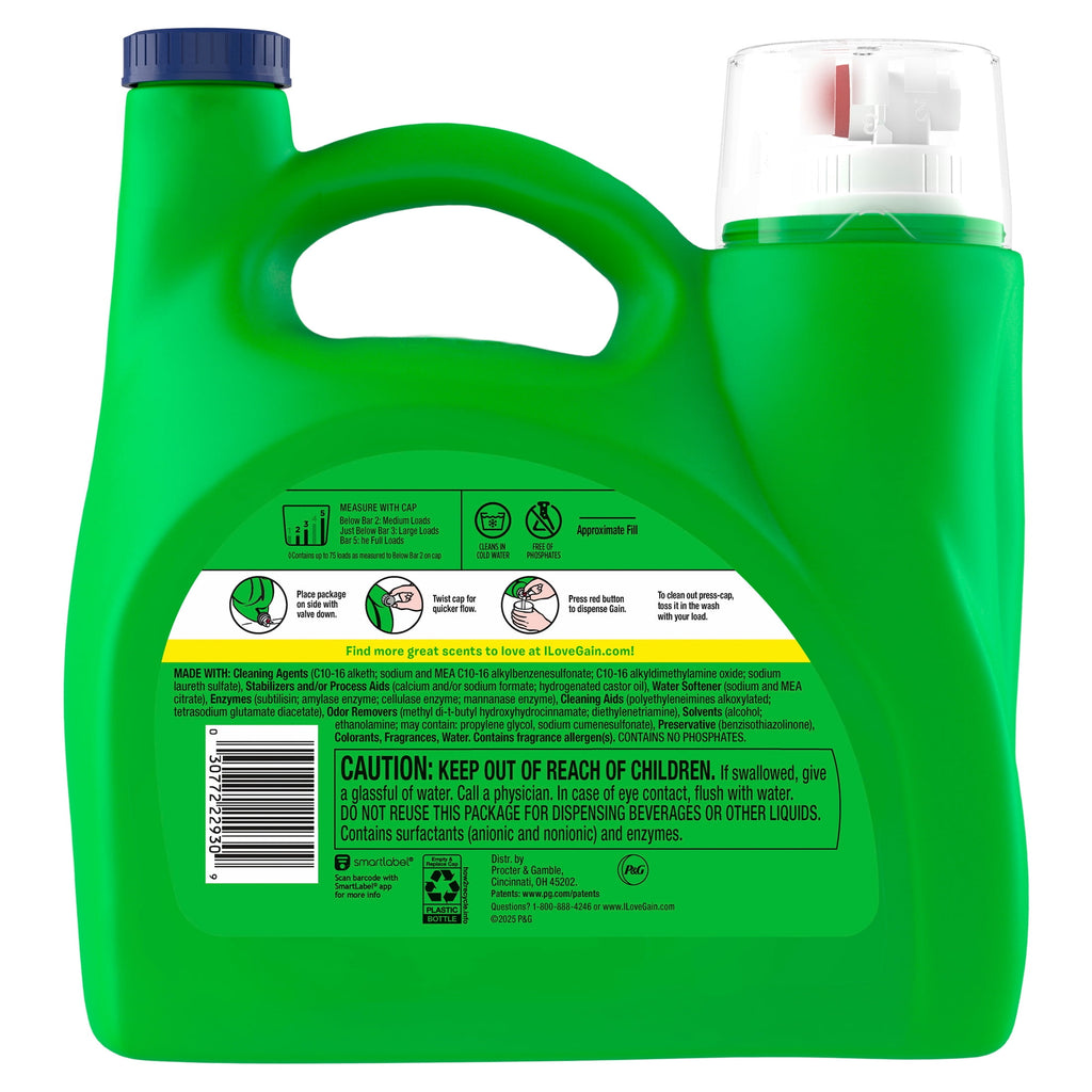 Gain Plus Liquid Laundry Detergent - Now with Odor Defense + OXI, Moonlight Breeze Scent, 99 fl oz, 75 Loads